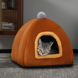 Washable Cat Bed Cave House For Small To Medium-sized Pets - Brown