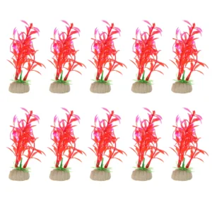 10 Pcs Aquarium Plastic Plants for Fish Tank Landscape Decoration, Red