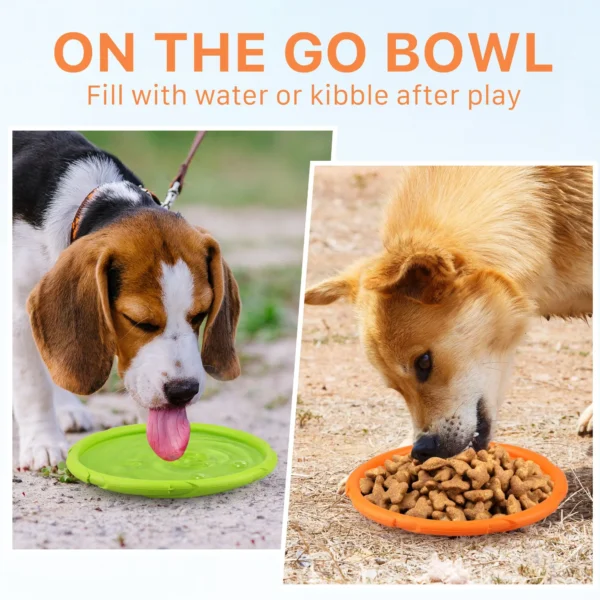 2-Pcs Dog Flying Disc Saucer - Orange and Green - Image 3