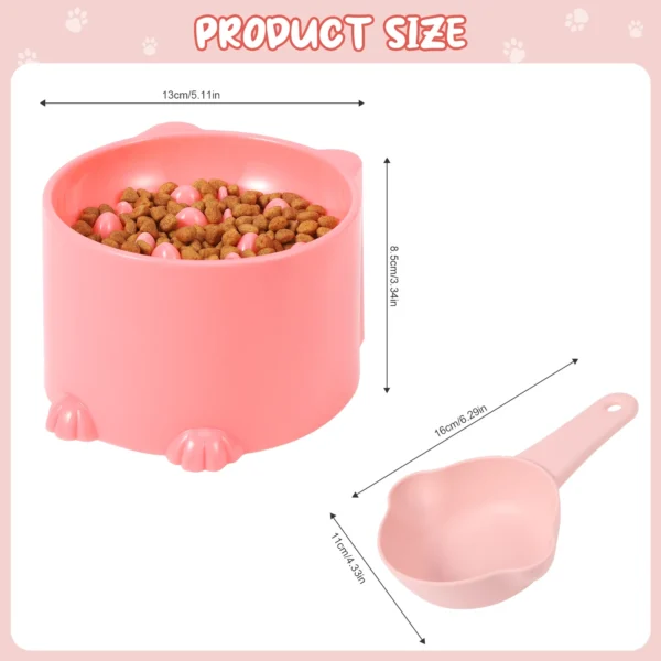 2 Pcs Cat Bowls and 1 Pcs Spoon Set - Pink & Green - Image 2
