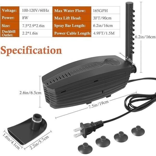 Aquarium Filter U-V, 8W Adjustable Fish Tank Filter Pump - Image 2