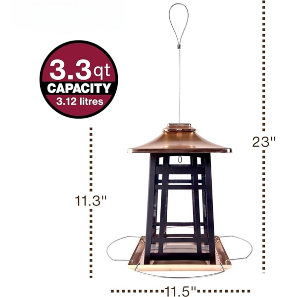 Hanging Wild Bird Seed Feeder, Metal Copper Gazebo Feeder - Image 2