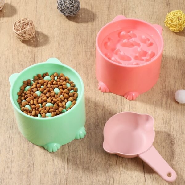 2 Pcs Cat Bowls and 1 Pcs Spoon Set - Pink & Green - Image 3