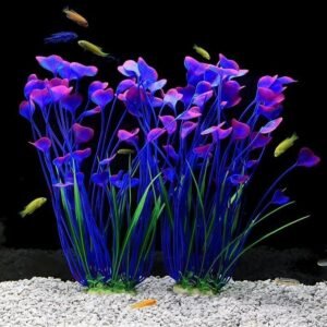 Set of 2 Artificial Plants for Fish Tank Decor 15.6 Inch (Purple)