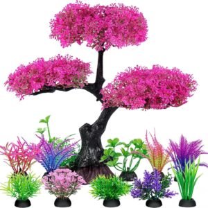 Pink Cherry Blossom Tree & Grass Aquarium Decor Set