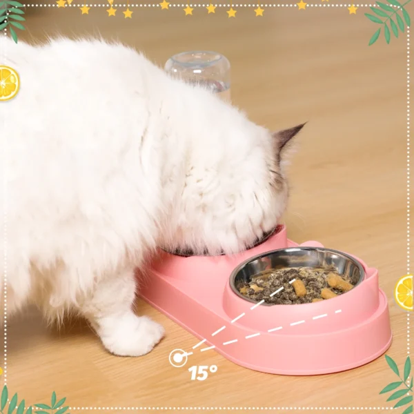 1 Tilted Raised Cat Bowl with Water Bottle - Pink - Image 3